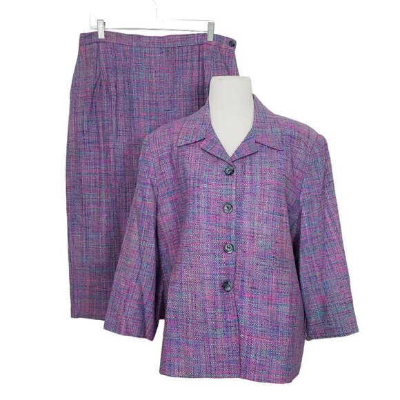 Vintage Vinci Clothiers Silk Set Womens Size 14 Jacket Midi Skirt Purple Career - Picture 1 of 16